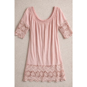 Solitaire Swim Pink Lace Swim Cover Up Dress Large Crochet Beach Resort